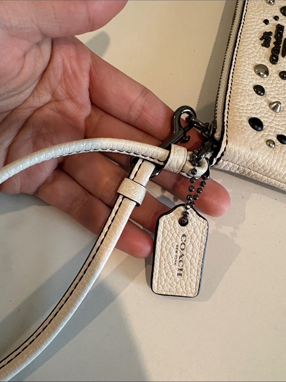 Coach White Leather Wristlet with Mixed Metal Studs - Picture 7 of 14